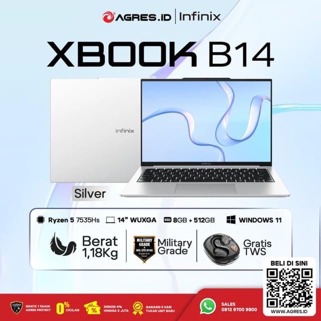 INFINIX XBOOK B14 RYZEN 5 7535HS 8GB 512GB W11 14.0WUXGA IPS SLV