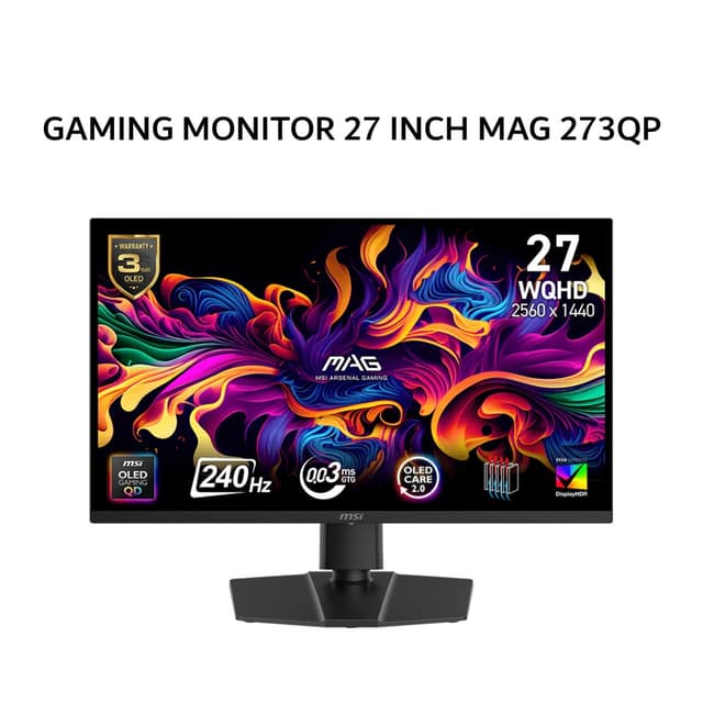MSI OLED GAMING MONITOR 27 INCH MAG 273QP / MAG273QP QD-OLED X24 WQHD 2K 1440P 0.03MS 240HZ HDR TRUEBLACK 400 ERGONOMIC 3Y