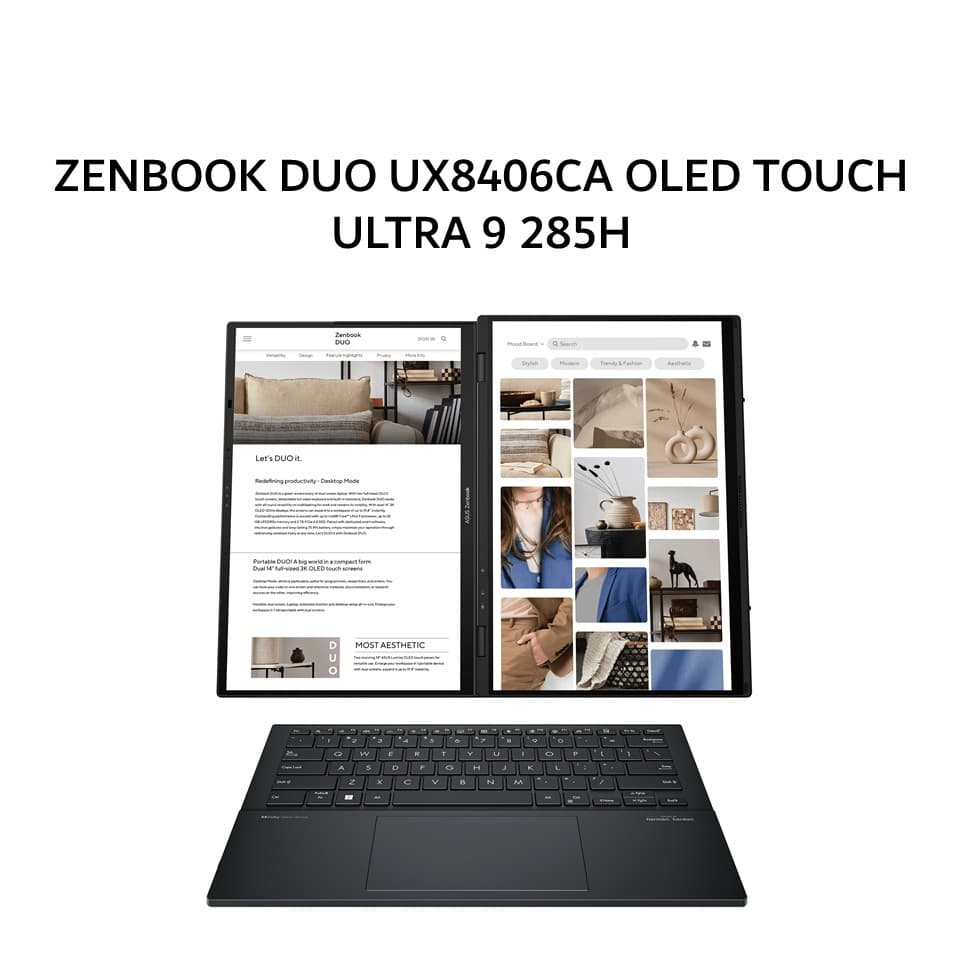 ASUS ZENBOOK DUO UX8406CA OLED TOUCH ULTRA 9 285H 32GB 1TB W11+OHS DUAL 14.0 3K+FHD 120HZ PEN GRY -OLED9311TM