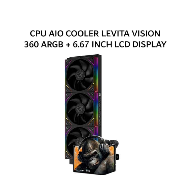 THERMALRIGHT CPU AIO COOLER LEVITA VISION 360 ARGB (360MM RADIATOR + 3X 120MM ARGB FANS + 6.67 INCH LCD DISPLAY) BLACK 6Y