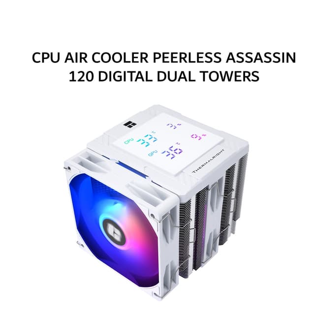THERMALRIGHT CPU AIR COOLER PEERLESS ASSASSIN 120 DIGITAL DUAL TOWERS (2X 120MM WHITE FAN  + 6X HEATPIPES + DIGITAL DISPLAY) WHITE 1Y