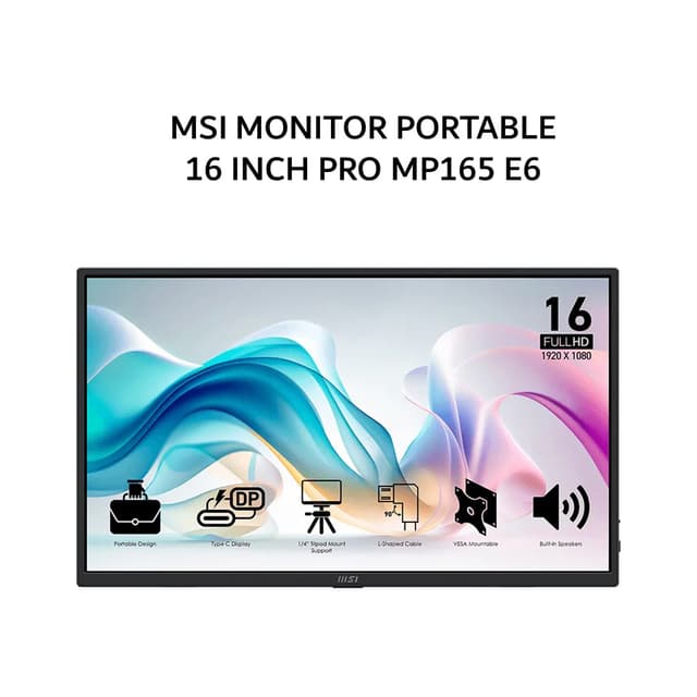 MSI MONITOR PORTABLE 16 INCH PRO MP165 E6 IPS FHD 1080P 4MS 60HZ SPEAKER 3Y