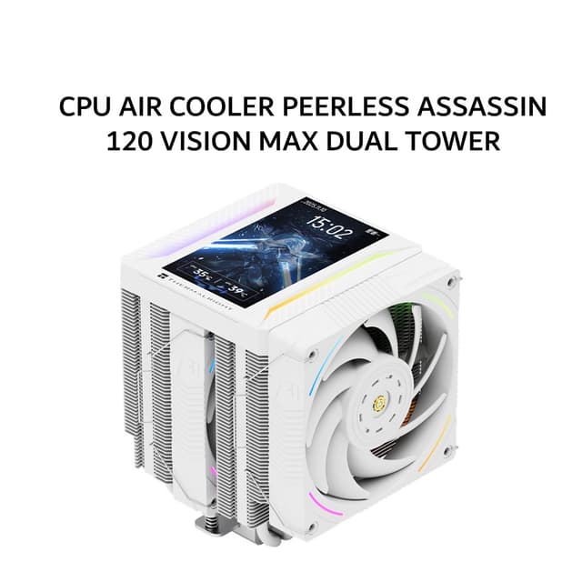 THERMALRIGHT CPU AIR COOLER PEERLESS ASSASSIN 120 VISION MAX DUAL TOWER (2X 120MM ARGB FAN  + 6X HEATPIPES + LCD 5 INCH DISPLAY) WHITE 1Y