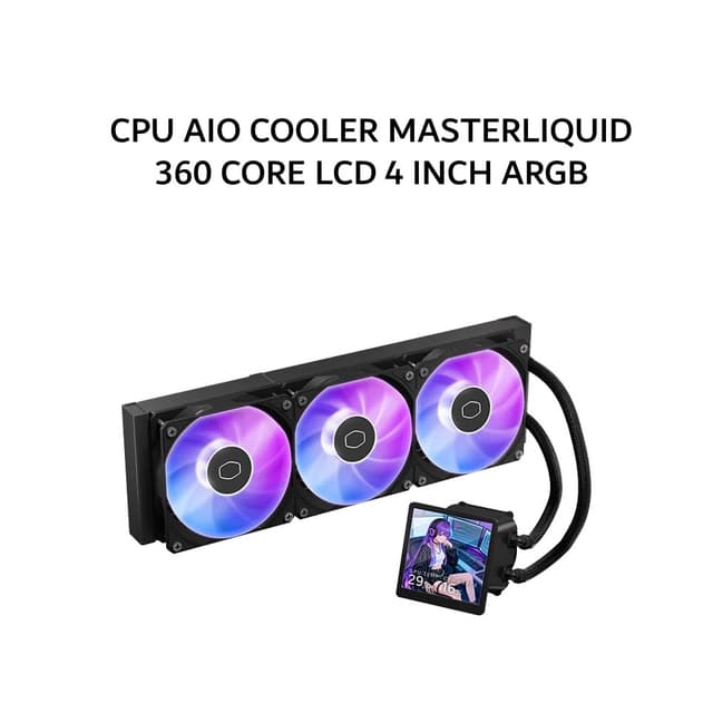 COOLER MASTER CPU AIO COOLER MASTERLIQUID 360 CORE LCD 4 INCH ARGB (360MM RADIATOR + 3X 120MM ARGB FANS + 4 INCH LCD DISPLAY) BLACK 5Y
