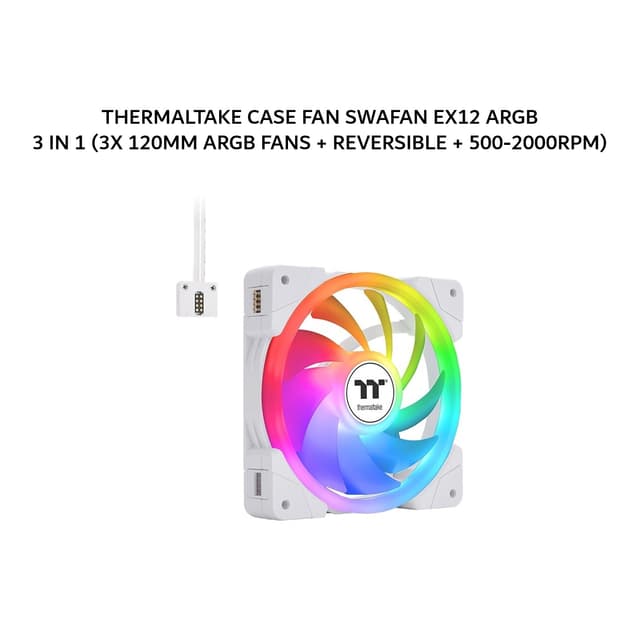 THERMALTAKE CASE FAN SWAFAN EX12 ARGB 3 IN 1 (3X 120MM ARGB FANS + REVERSIBLE + 500-2000RPM) WHITE 2Y