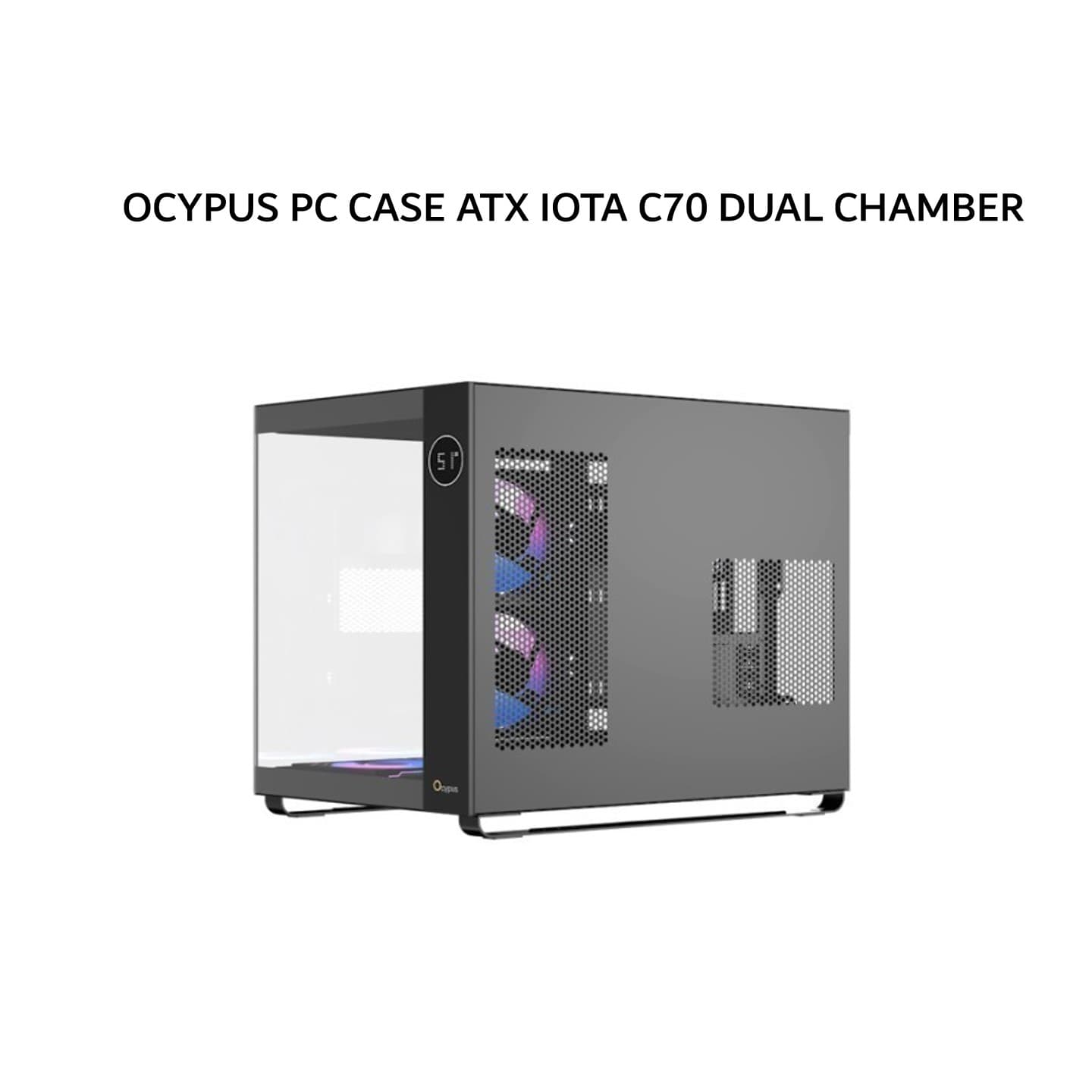 OCYPUS PC CASE ATX IOTA C70 DUAL CHAMBER (6X 120MM ARGB FANS + DIGITAL DISPLAY) BLACK 1X