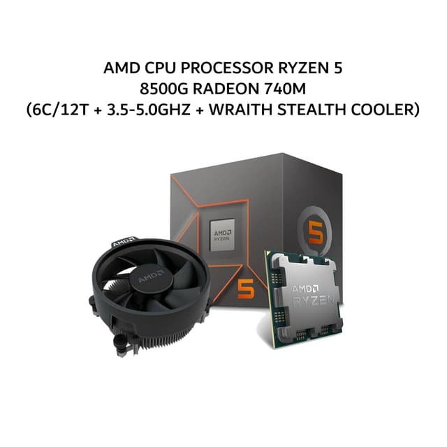 AMD CPU PROCESSOR RYZEN 5 8500G RADEON 740M (6C/12T + 3.5-5.0GHZ + WRAITH STEALTH COOLER) 16MB CACHE TDP 65W AM5 3Y