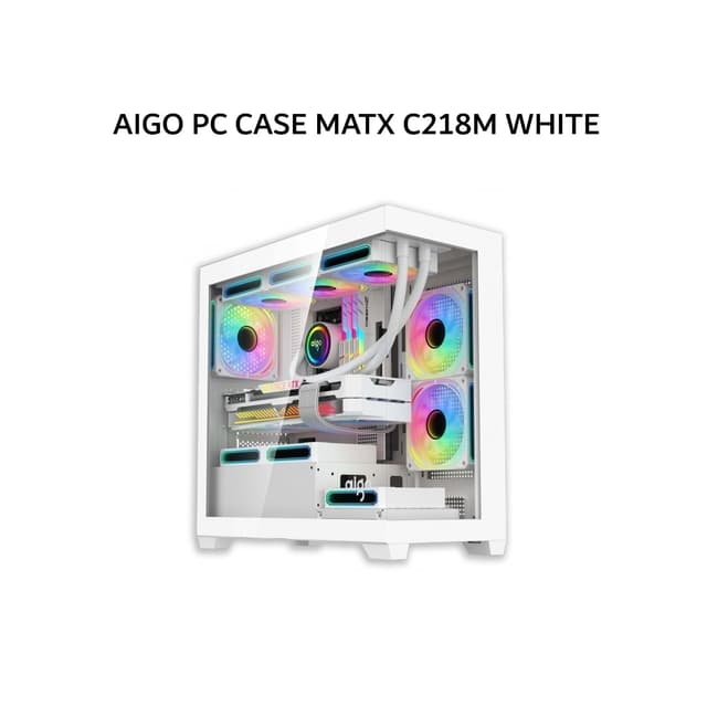 AIGO PC CASE MATX C218M (3X 120MM ARGB FANS) WHITE