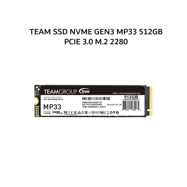 TEAM SSD NVME GEN3 MP33 512GB PCIE 3.0 M.2 2280 5Y - UP TO 1800 MB/S