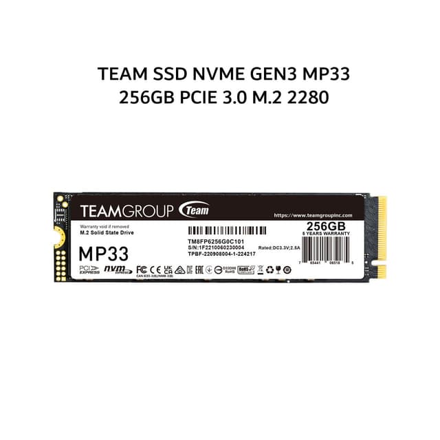 TEAM SSD NVME GEN3 MP33 256GB PCIE 3.0 M.2 2280 5Y - UP TO 1800 MB/S