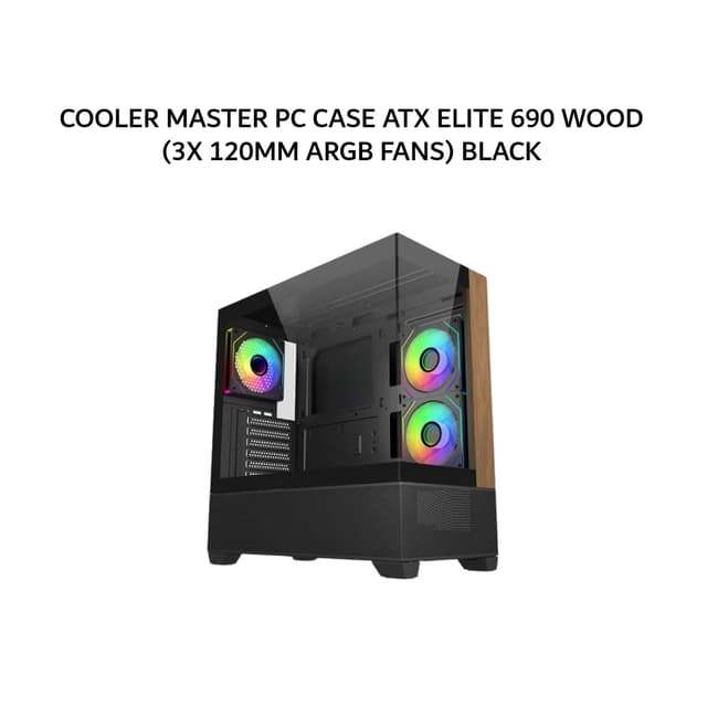 COOLER MASTER PC CASE ATX ELITE 690 WOOD (3X 120MM ARGB FANS) BLACK 2Y