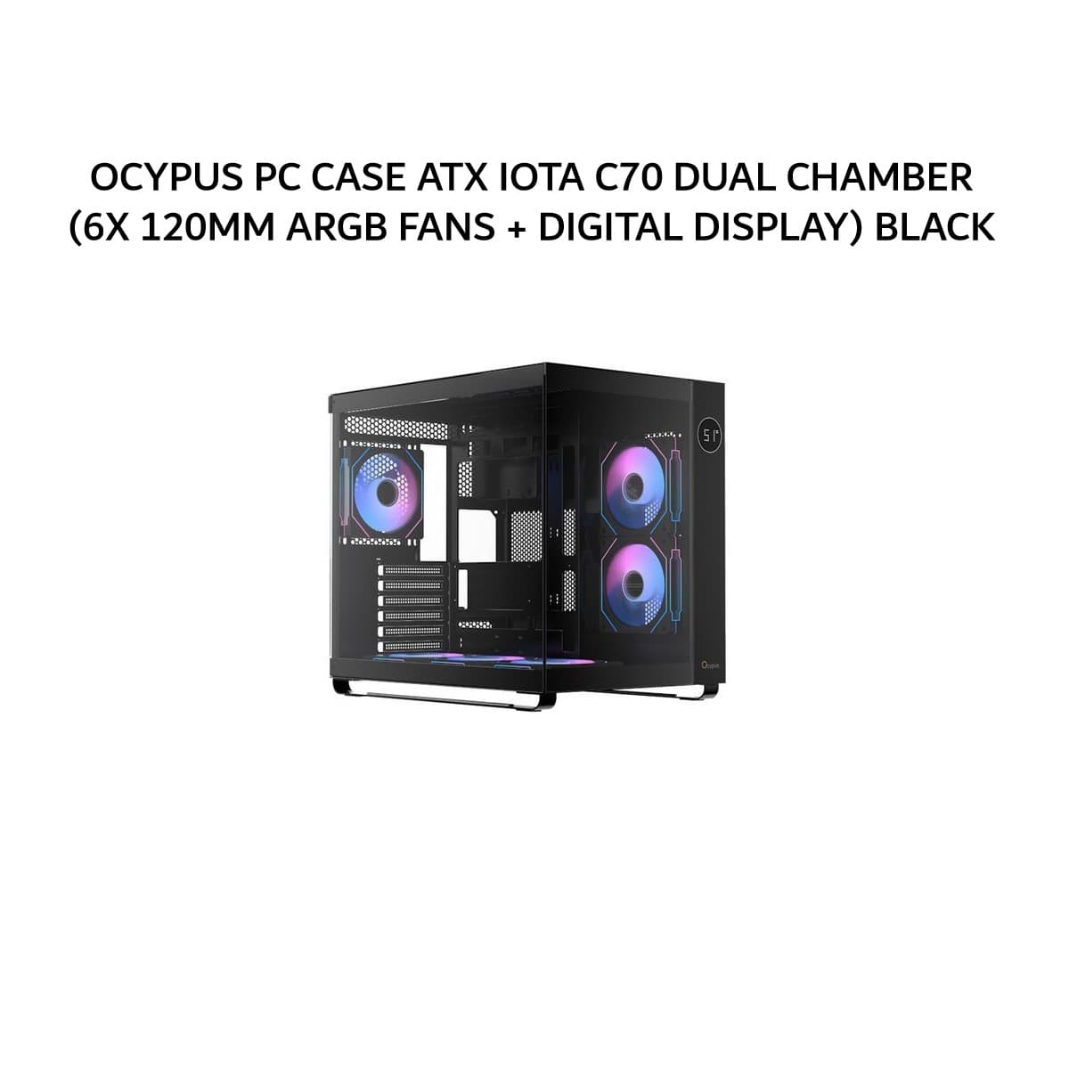 OCYPUS PC CASE ATX IOTA C70 DUAL CHAMBER (6X 120MM ARGB FANS + DIGITAL DISPLAY) BLACK 1Y