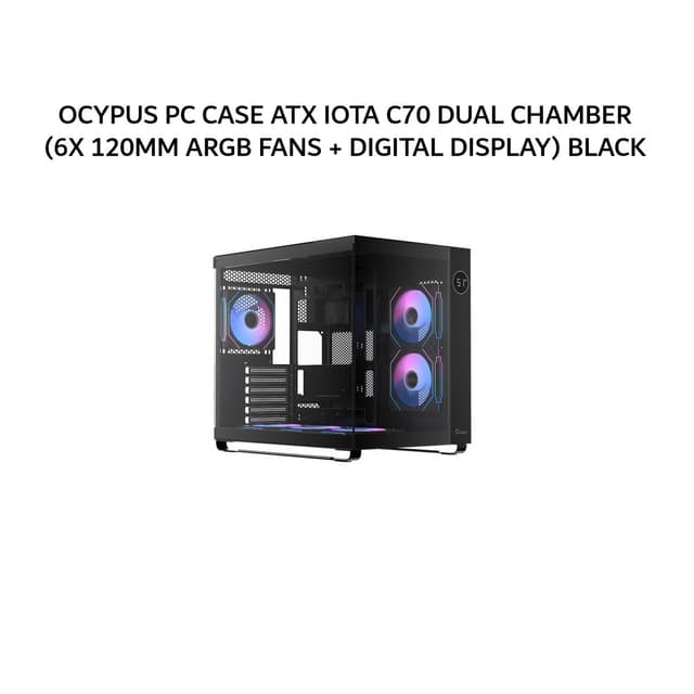 OCYPUS PC CASE ATX IOTA C70 DUAL CHAMBER (6X 120MM ARGB FANS + DIGITAL DISPLAY) BLACK 1Y