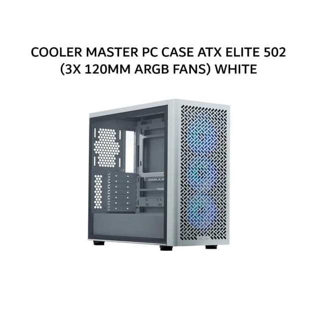 COOLER MASTER PC CASE ATX ELITE 502 (3X 120MM ARGB FANS) WHITE 2Y