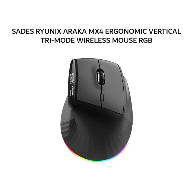 SADES RYUNIX ARAKA MX4 ERGONOMIC VERTICAL TRI-MODE WIRELESS MOUSE RGB - BLACK