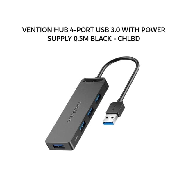 VENTION HUB 4-PORT USB 3.0 WITH POWER SUPPLY 0.5M BLACK - CHLBD