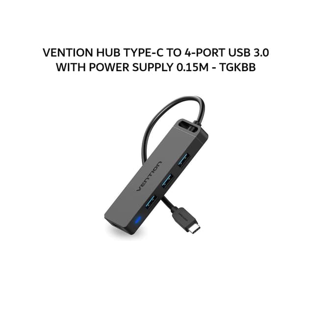 VENTION HUB TYPE-C TO 4-PORT USB 3.0 WITH POWER SUPPLY 0.15M BLACK ABS - TGKBB