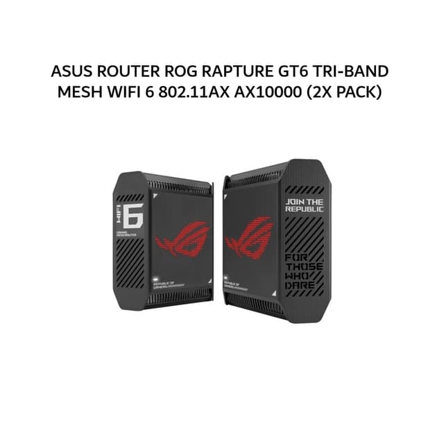 ASUS ROUTER ROG RAPTURE GT6 2P TRI-BAND MESH WIFI 6 802.11AX AX10000 (2X PACK) BLACK 3Y
