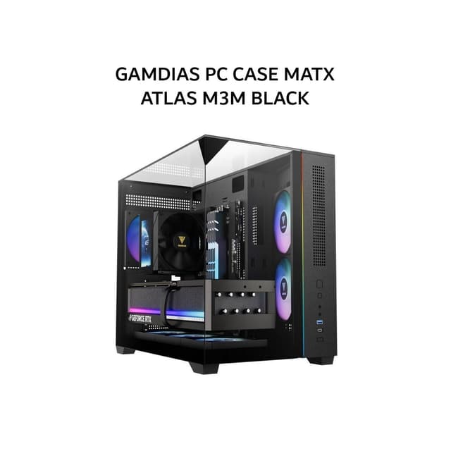 GAMDIAS PC CASE MATX ATLAS M3M (3X 120MM ARGB FANS) BLACK 2Y