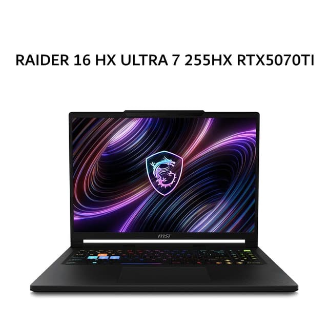 MSI RAIDER 16 HX ULTRA 7 255HX RTX5070TI 12GB/ 16GB 1TB W11 16.0WQHD IPS 240HZ 100DCIP3 24ZRGB 3Y+ADP BLK -B2WH.253