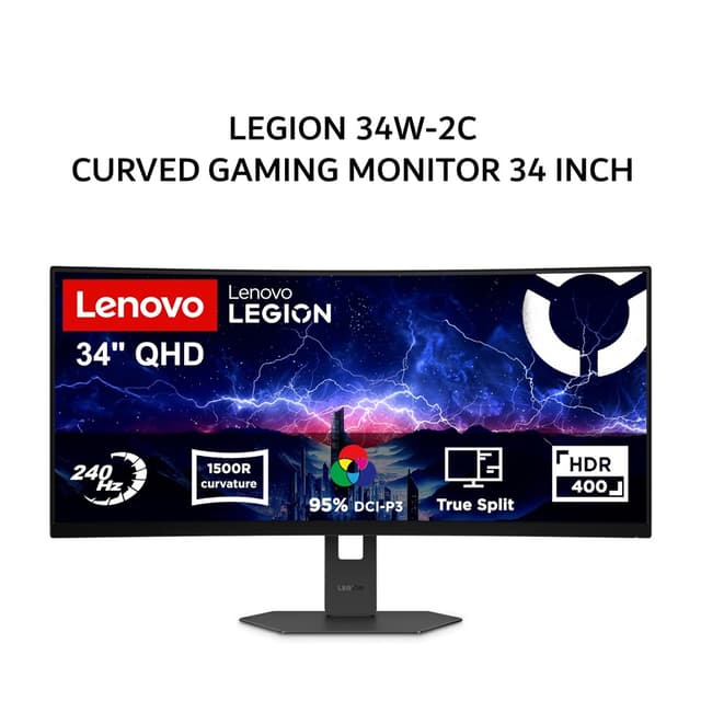 LENOVO LEGION CURVED GAMING MONITOR 34 INCH LEGION 34W-2C FAST VA 1500R WQHD 2K 1440P 0.5MS 240HZ HDR400 HDMI+DP SRGB FULL ERGONOMIC BLACK 3Y