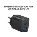 ANKER POWERPORT CHARGER 20W 18W DUAL PORT USB TYPE A & C - A2348 - BLACK - Variant 1