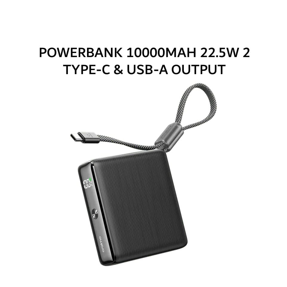 ORAIMO POWERBANK 10000MAH 22.5W 2 TYPE-C & 1 USB-A OUTPUT WITH TYPE-C CABLE OPB-7103C - BLACK