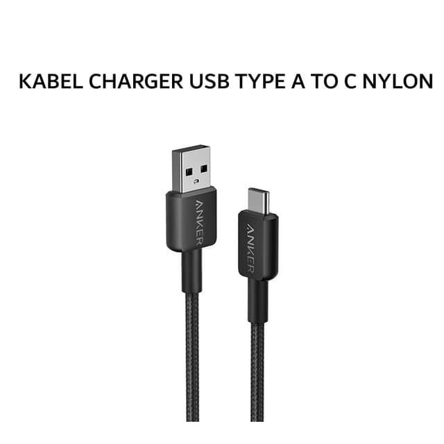 ANKER 322 KABEL CHARGER USB TYPE A TO C NYLON CABLE 3FT - BLACK - A81H5