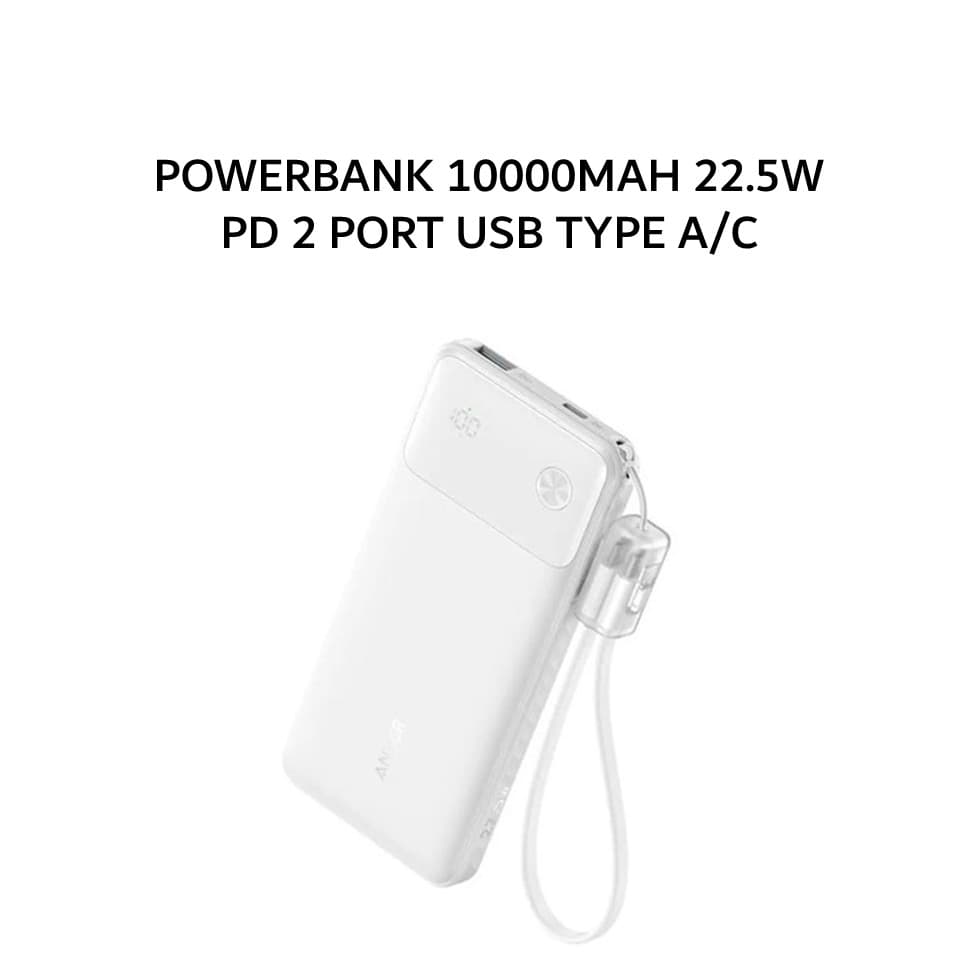 ANKER POWERBANK 10000MAH 22.5W PD 2 PORT USB TYPE A/C - WHITE - A1388