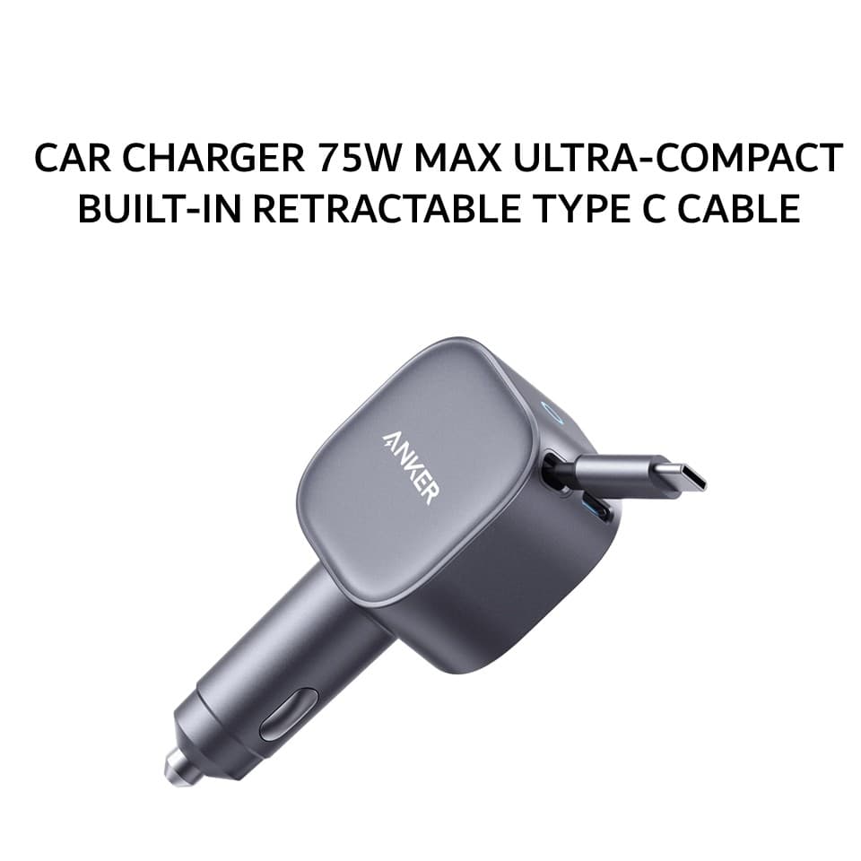 ANKER CAR CHARGER 75W MAX ULTRA-COMPACT WITH BUILT-IN RETRACTABLE TYPE C CABLE - A2738