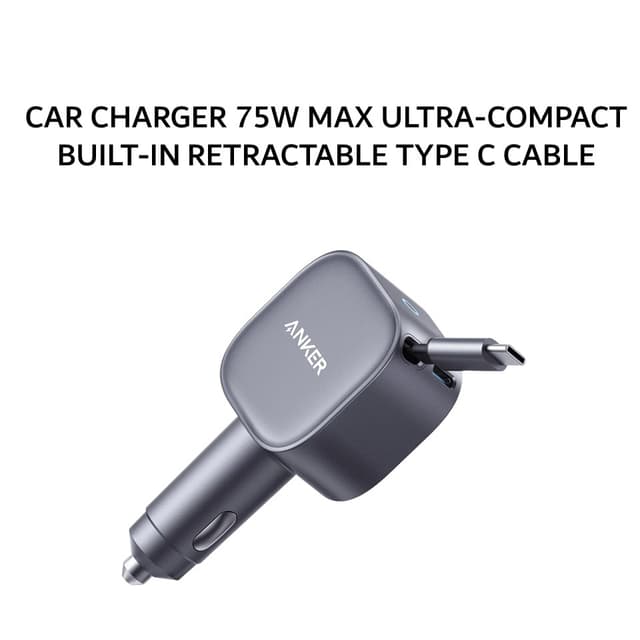 ANKER CAR CHARGER 75W MAX ULTRA-COMPACT WITH BUILT-IN RETRACTABLE TYPE C CABLE - A2738
