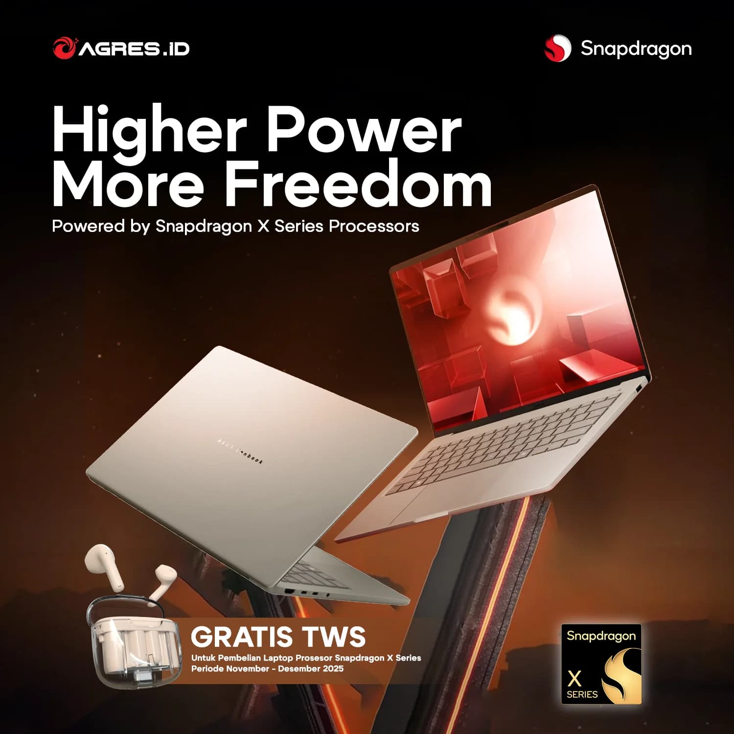 Gratis TWS setiap pembelian laptop processor Snapdragon X Series Processor