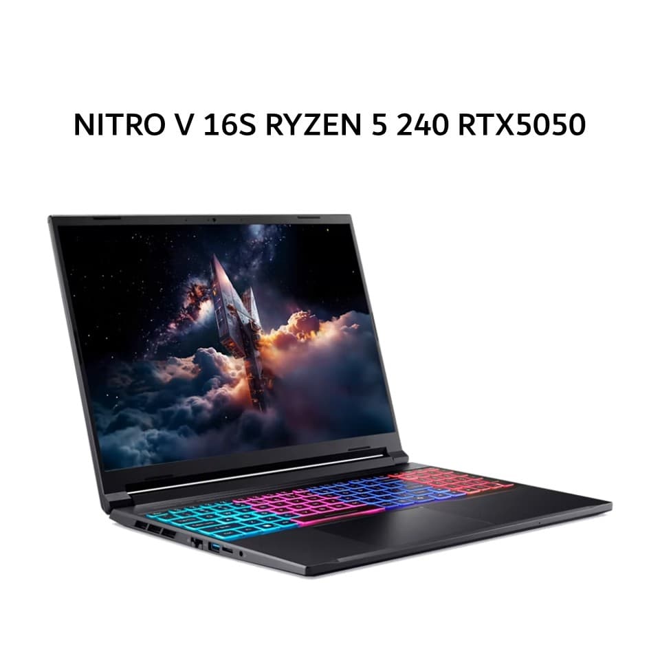 ACER NITRO V 16S RYZEN 5 240 RTX5050 8GB/ 16GB 512GB W11+OHS+M365B 16.0WUXGA 180HZ 100SRGB 2Y+ADP BLK -41.R032