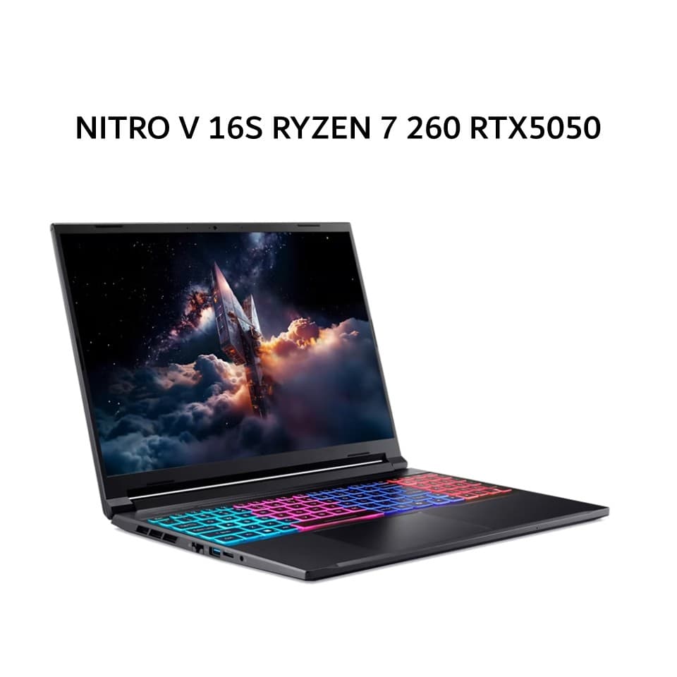 ACER NITRO V 16S RYZEN 7 260 RTX5050 8GB/ 16GB 512GB W11+OHS+M365B 16.0WUXGA 180HZ 100SRGB 2Y+ADP BLK -41.R8CJ