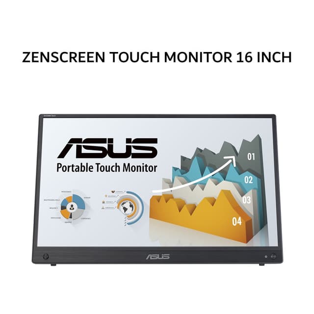 ASUS ZENSCREEN TOUCH MONITOR 16 INCH MB16AMTR IPS FHD PORTABLE USB C KICKSTAND ERGONOMIC 3Y