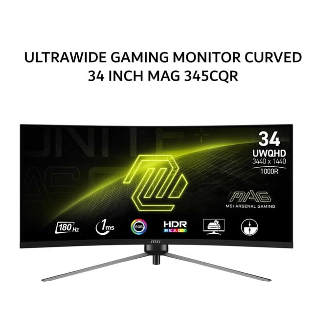 MSI ULTRAWIDE GAMING MONITOR CURVED 34 INCH MAG 345CQR / MAG345CQR UL VA 1000R UWQHD 2K 1440P 1MS 180HZ HDR 3Y