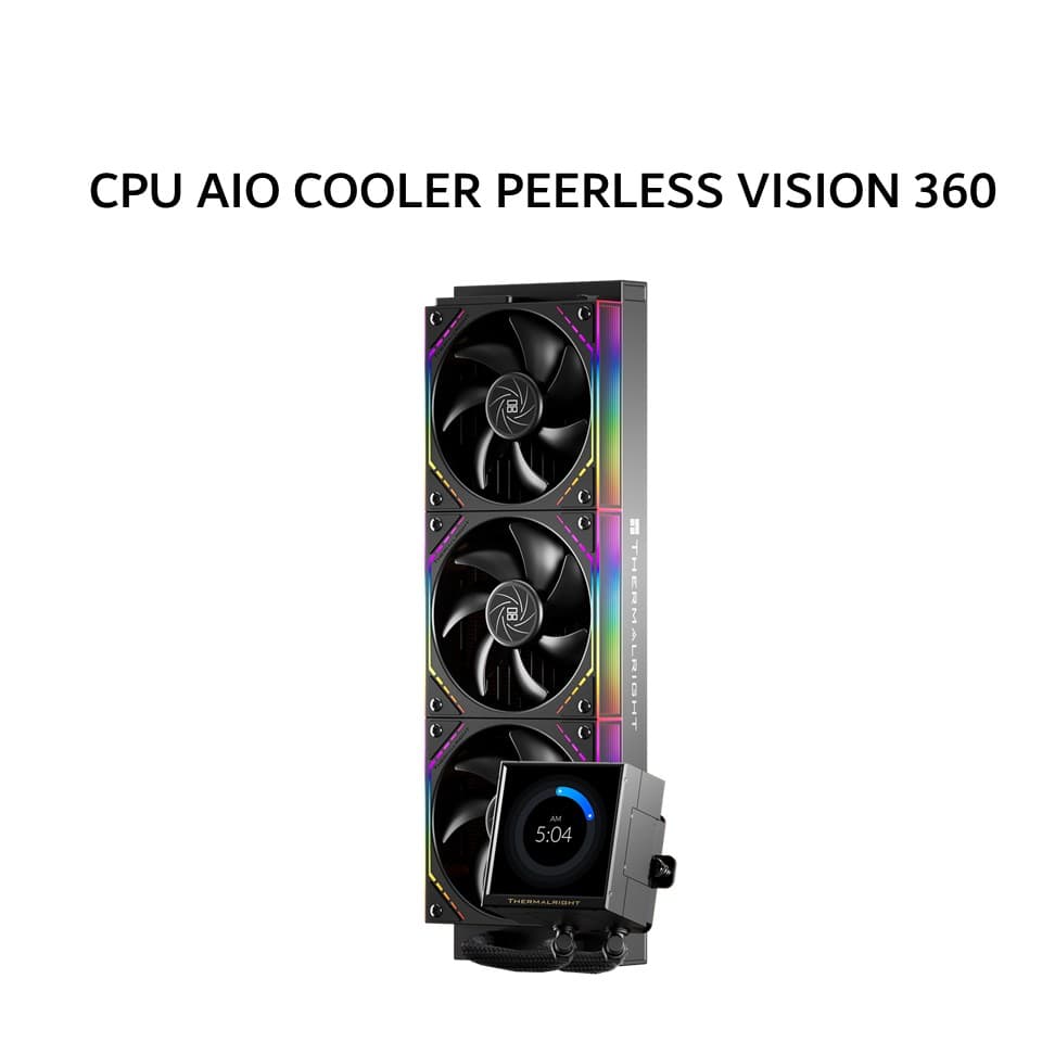 THERMALRIGHT CPU AIO COOLER PEERLESS VISION 360 (360MM RADIATOR + 3X 120MM ARGB FANS + 3.95 INCH LCD DISPLAY) BLACK 5Y