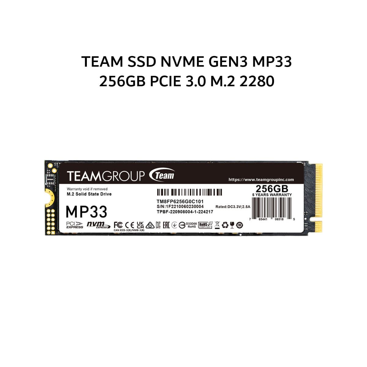 TEAM SSD NVME GEN3 MP33 256GB PCIE 3.0 M.2 2280 5Y - UP TO 1800 MB/S