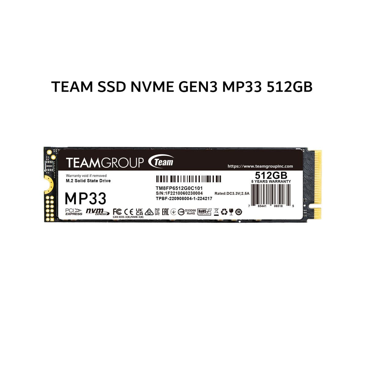 TEAM SSD NVME GEN3 MP33 512GB PCIE 3.0 M.2 2280 5Y - UP TO 1800 MB/S