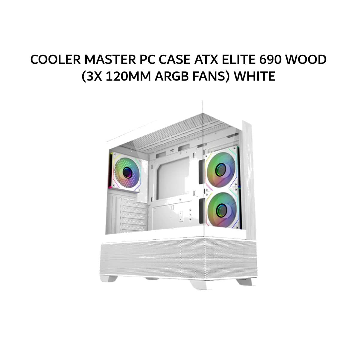 COOLER MASTER PC CASE ATX ELITE 690 WOOD (3X 120MM ARGB FANS) WHITE 2Y