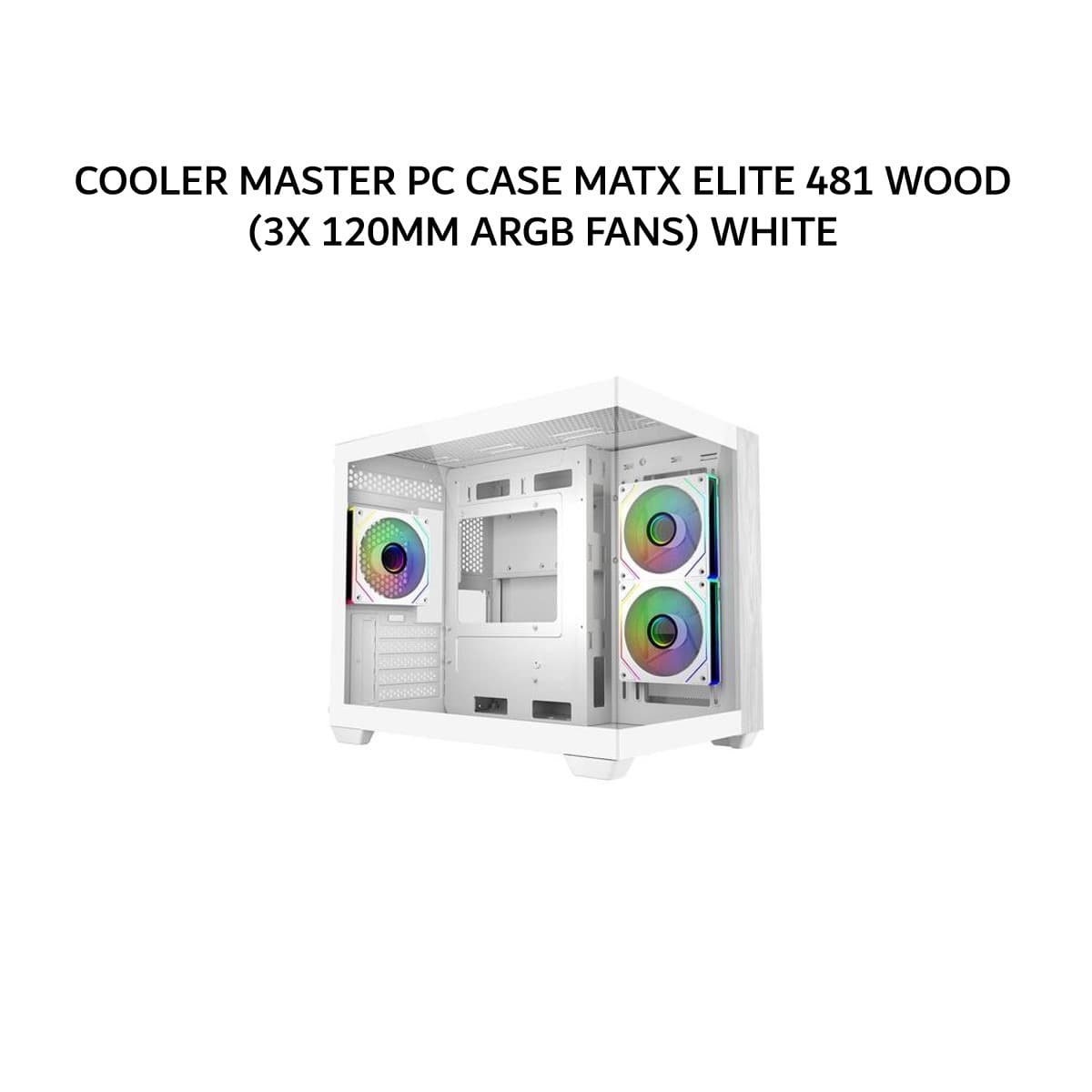 COOLER MASTER PC CASE MATX ELITE 481 WOOD (3X 120MM ARGB FANS) WHITE 2Y
