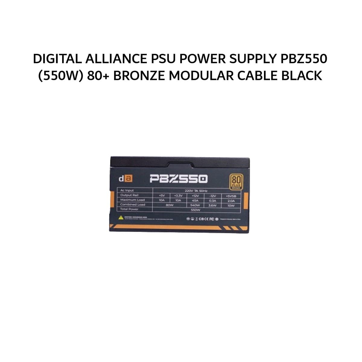 DIGITAL ALLIANCE PSU POWER SUPPLY PBZ550 (550W) 80+ BRONZE MODULAR CABLE BLACK 2Y