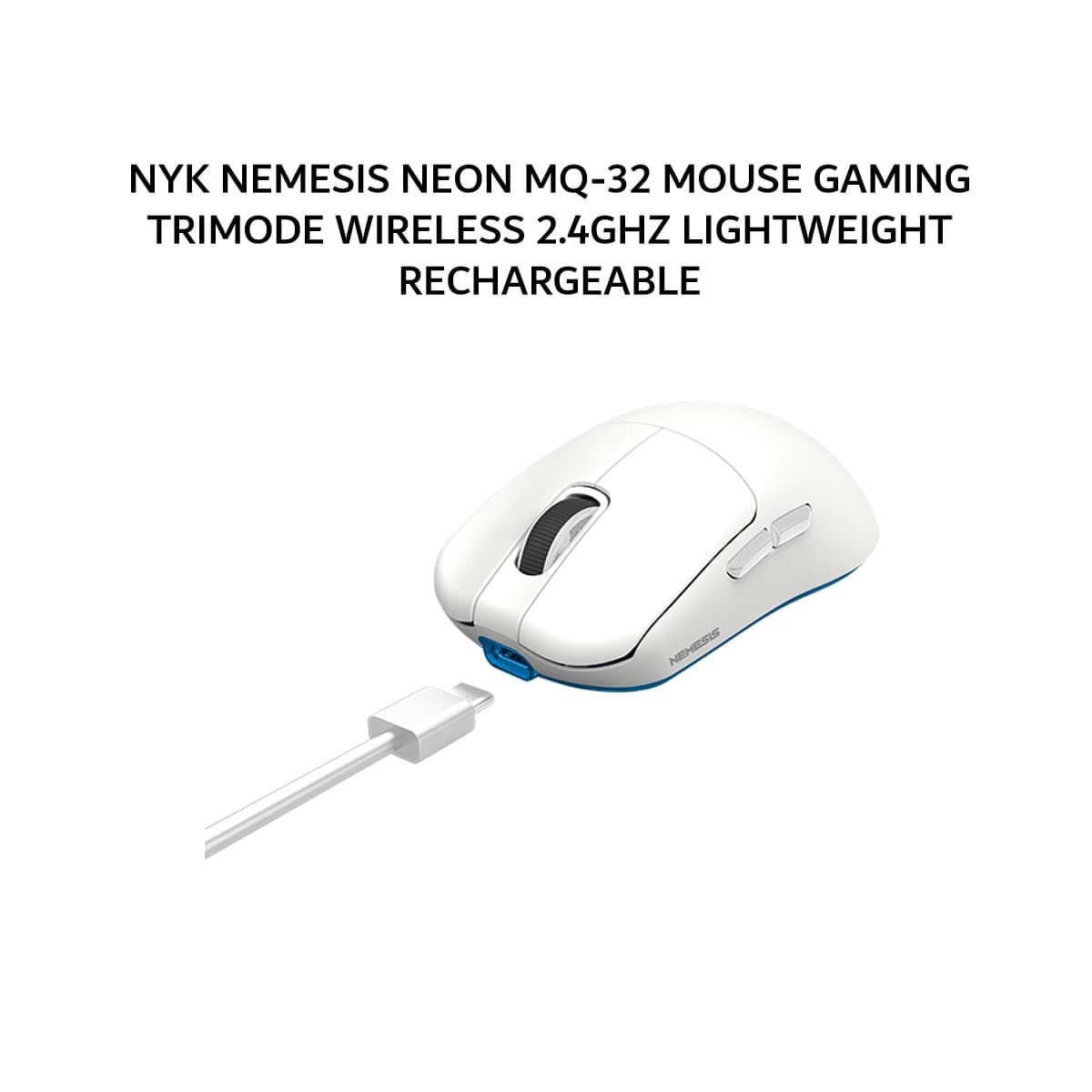 NYK NEMESIS NEON MQ-32 / MQ32 MOUSE GAMING TRIMODE WIRELESS 2.4GHZ LIGHTWEIGHT RECHARGEABLE - WHITE