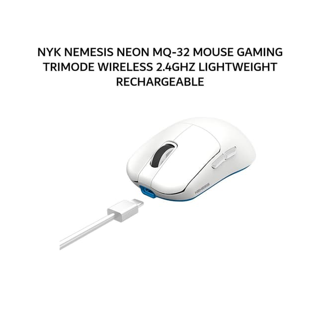 NYK NEMESIS NEON MQ-32 / MQ32 MOUSE GAMING TRIMODE WIRELESS 2.4GHZ LIGHTWEIGHT RECHARGEABLE - WHITE
