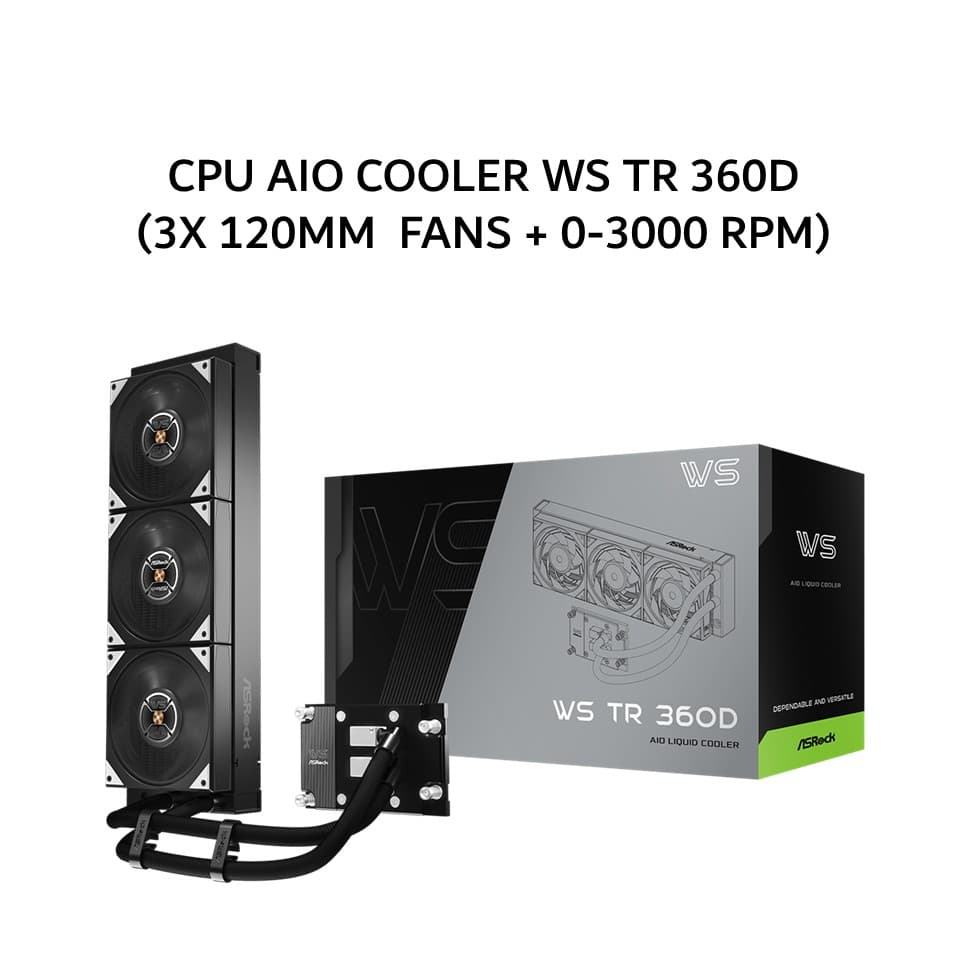 ASROCK CPU AIO COOLER WS TR 360D (3X 120MM FANS + 0-3000 RPM) AMD STR5 BLACK 6Y