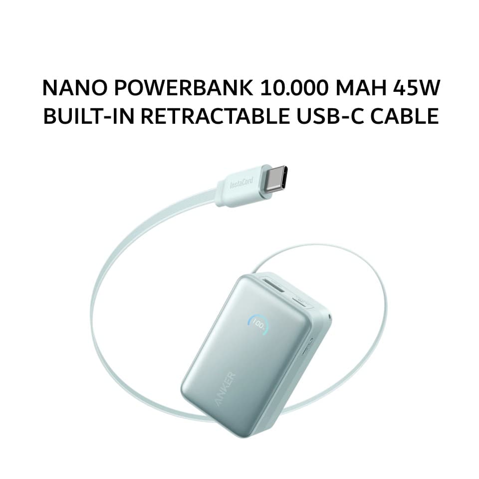 ANKER NANO POWERBANK 10.000 MAH 45W BUILT-IN RETRACTABLE USB-C CABLE A1638 - GREEN