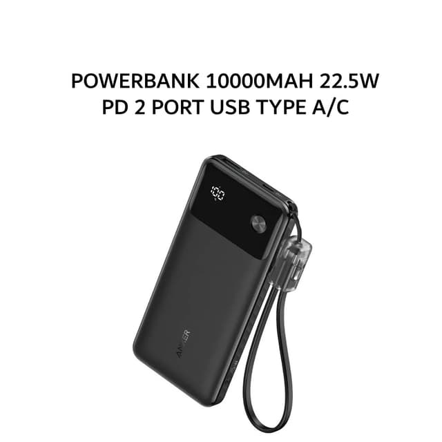 ANKER POWERBANK 10000MAH 22.5W PD 2 PORT USB TYPE A/C - WHITE - A1388