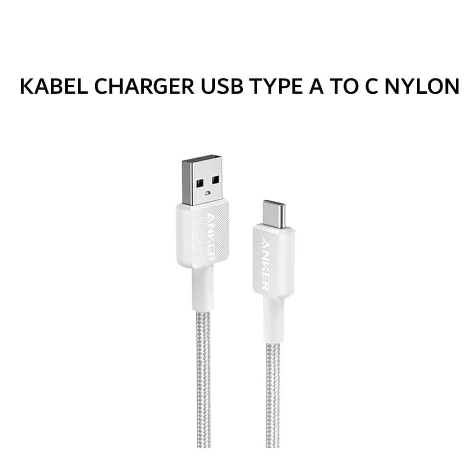 ANKER 322 KABEL CHARGER 60W 3A USB TYPE C TO C NYLON CABLE 3FT - WHITE - A81F5