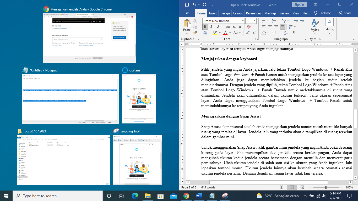 snap assist windows 10 hotkey